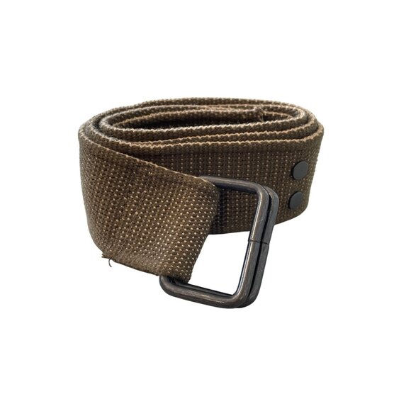 Canvas Belt Olive Green Adjustable Fit Double Gunmetal Buckle Military Style - Picture 1 of 6